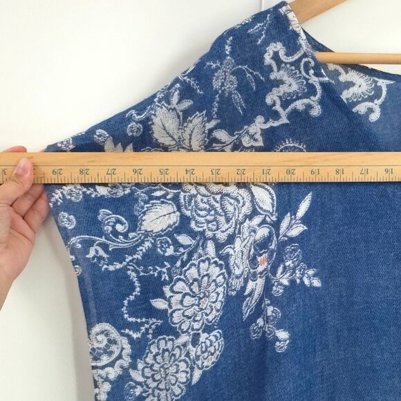 Chicos 100% Linen Floral 2-Way Poncho Top Flowy Boho Blouse Coastal Beach - Picture 7 of 12